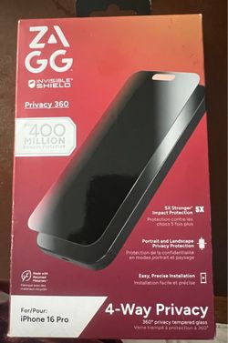 ZAGG Glass Elite Privacy 360 Screen Protector for iPhone 16 Pro 4-Way Privacy, Ultra-Strong Tempered Glass, 5X Stronger, Smudge-Resistant, Easy Instal