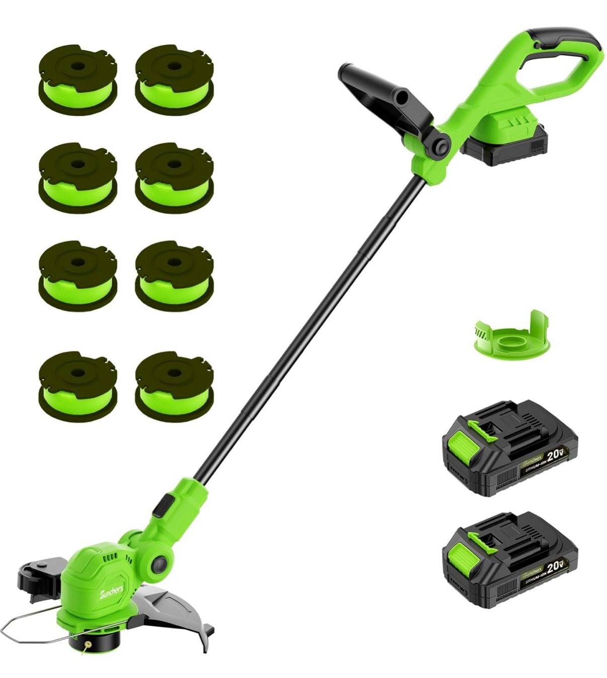 12-inch 20V Cordless String Trimmer with Charger, 2 X 2.0Ah Battery Powered Grass Mover with Auto Line Feed, 2 in 1 Lawn Edger with 8 Pcs Grass Cutter