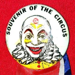 Antique 1930s Cetlin & Wilson Circus Clown Pinback Button w Ribbons Souvenir
