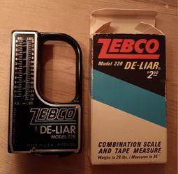 Vintage ZEBCO DE-LIAR Model 228 Fisherman's Scale & Tape Measure - In Box !