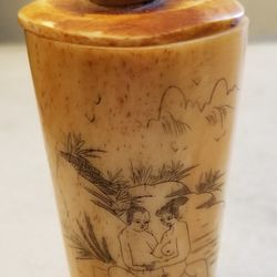 Vintage Erotica Motif Handcarved and Etched Bone Snuff Bottle