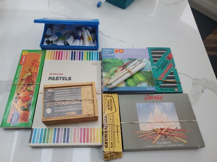 Useable Art Supplies: Oil Pastels, Pastels, Conte Crayons, Charcoals, Tools 