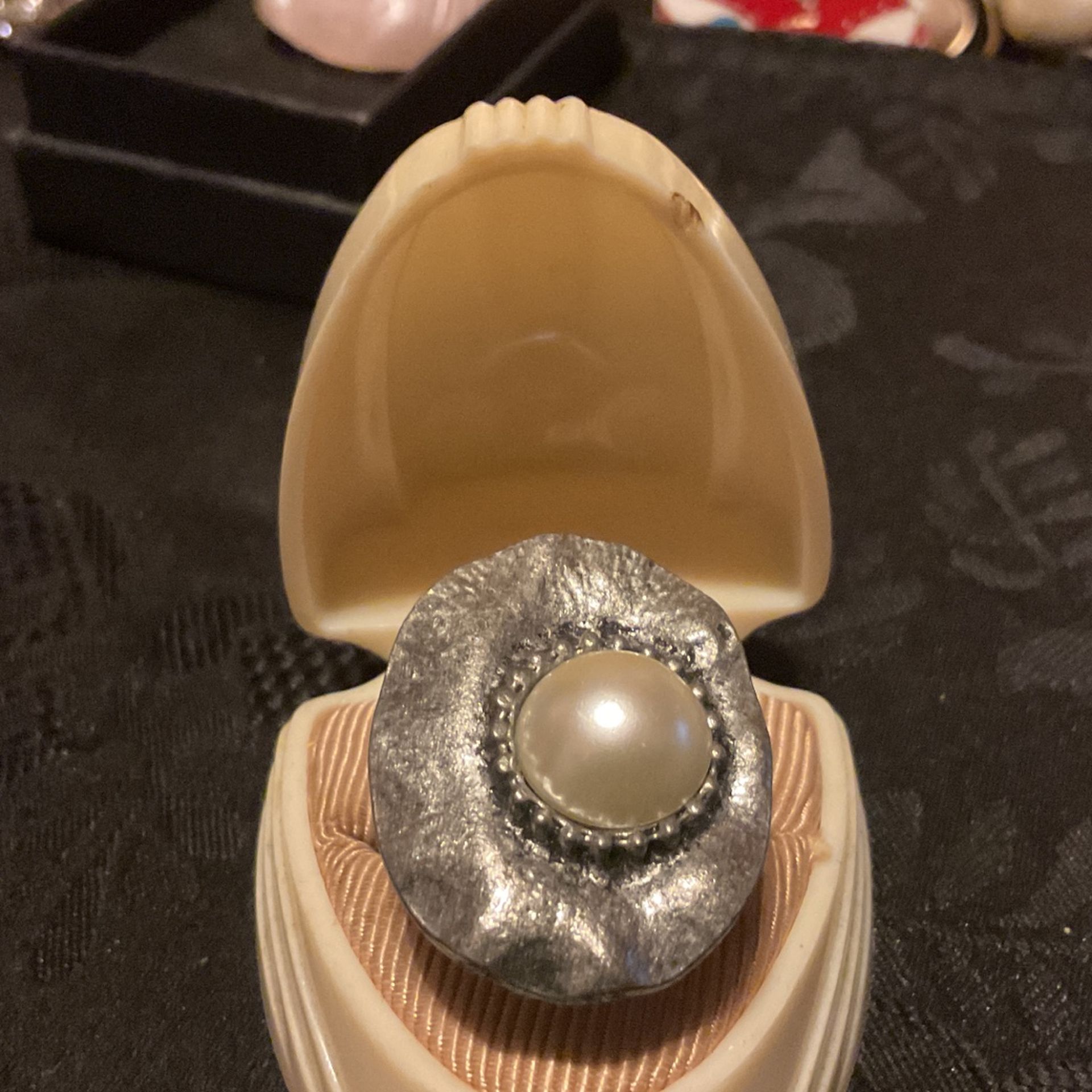3 Vintage Rings…SilverTone Pewter Ring With Pearl…Size 8( Adjustable)