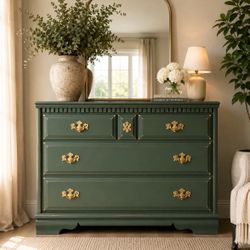 Awesome lightly distressed shabby Bassett dresser with original style brass handles