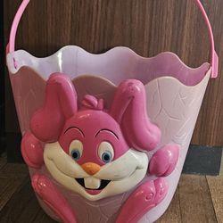 EASTER VTG 2003 LAVENDER PLASTIC BLOW MOLD EASTER BUCKET/PIAL 3D PINK BUNNY RABBIT  PRE-OWNED NORMAL WEAR