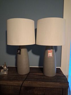 Set of 2 Gray Table Lamps with White Shades