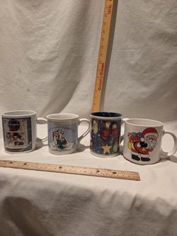 "Christmas" Porcelain Collectable Mugs,VTG, Lot Of 4