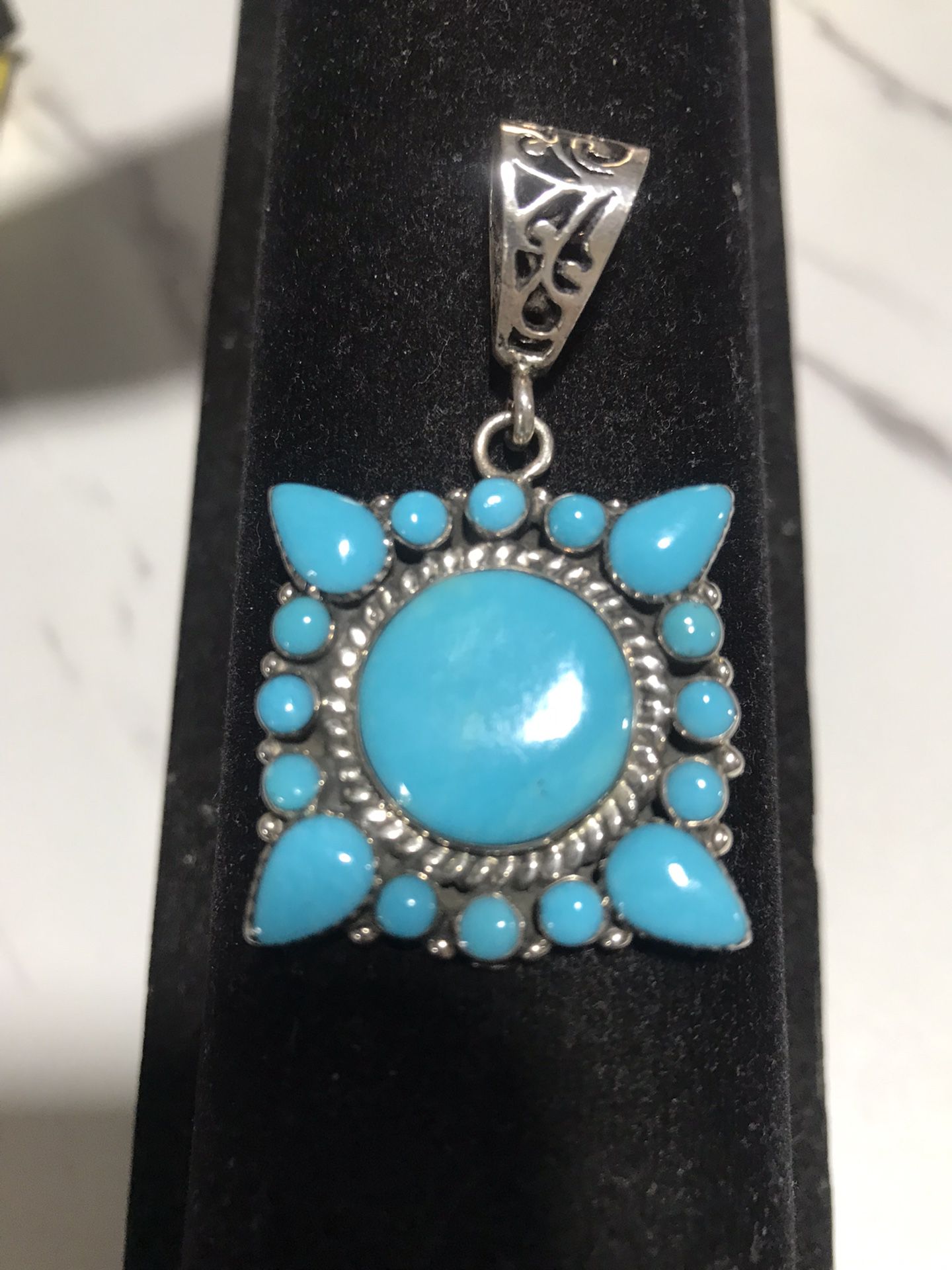 Vintage Sterling Silver and Sleeping Beauty Turquoise Pendant 