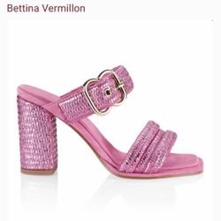 Bettina Vermillion Pink Metallic Raffia 