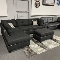 Black Sofa Sectional w/ Free Ottoman