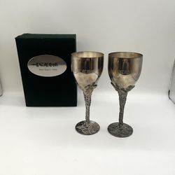 Vintage Shannon Fine Crystal Excalibur New Year's 1998 silver plated goblets