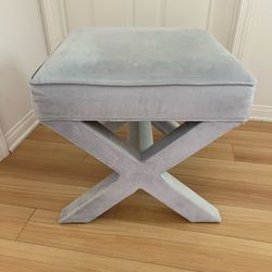 WEST ELM Velvet Baby Blue Crossed Stool / Ottoman