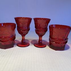 VINTAGE FOSTORIA RUBY RED WINE GLASSES AND WHISKEY TUMBLERS ARGUS PATTERN - 2 EA. AVAILABLE