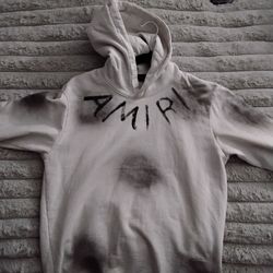 Amiri Men's Distressed MA Bar Hoodie White/Black-Grey Size Medium
