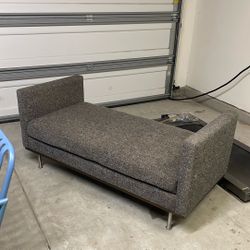 FREE! Modern Gray Upholstered Chaise Lounge – Single Arm, Metal Legs – Alley Pickup!