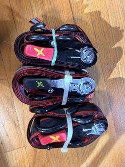 Lot of 3 Heavy-Duty Ratchet Tie-Down Straps Red & Black