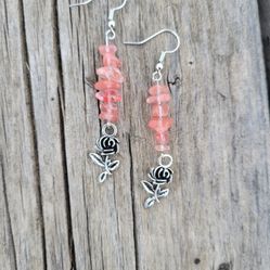 Cherry Quartz Crystal Dangle Earrings
