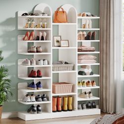 9-Tier White Shoe Rack, Freestanding Shoe Organizer with Open Shelves