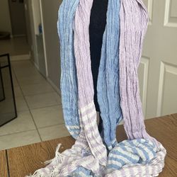 Vintage set of (2) Purple and Blue Striped with Fringed One Size Tall  Scarves
