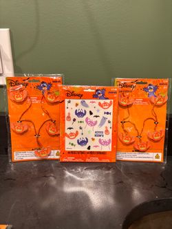 Stitch Halloween Bundle 3pc Temporary Tattoo & 2 Light-Up Necklaces NEW SEALED