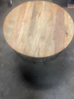 Round Wood and Metal Coffee Table