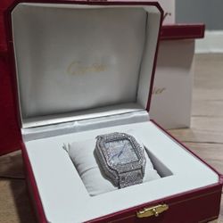 Cartier Santos 41mm  Watch Moissanite 