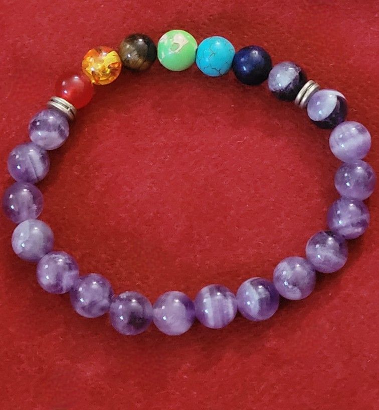 Rainbow Chakra Amethyst Turquoise Bracelet