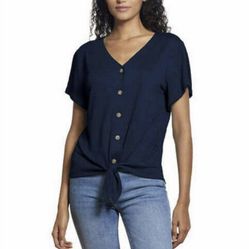 Weatherproof Vintage Woman's Tie Front Blouse, Navy Small