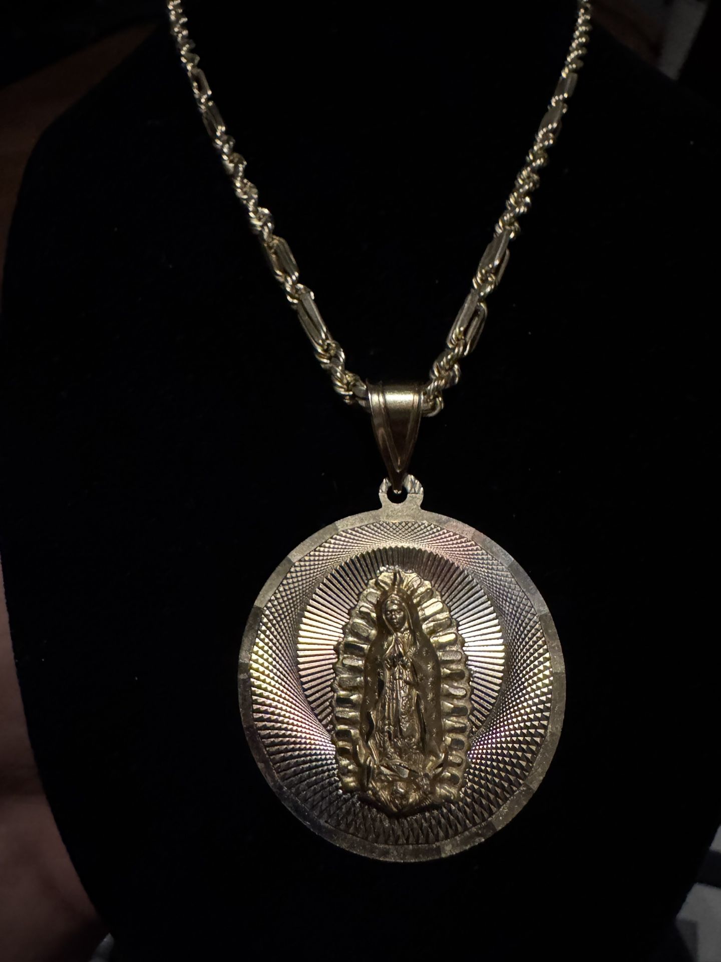 10k Gold Milano Chain With Virgin Mary Pendant 10k Gold