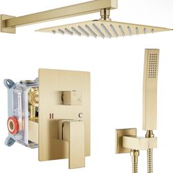 Rainfall Bathroom Shower System Rain Shower Head Handle Set 10 Inch Bronze Gold