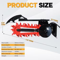 ❤️🔥 Skid Steer Trencher Attachment, 37"Trenching Depth, Compatible with Bobcat and Most Skid Steer Loaders, for Clay Sand Rocky Soil Construction Fa