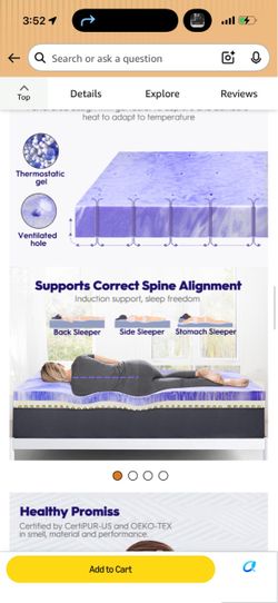 New in box full size memory foam mattress, topper with cover