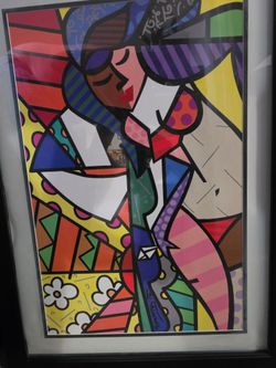 Romero Britto Framed Poster Great Condition 25X35 itches signed by Brito
