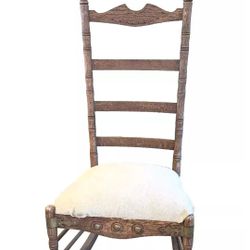 Antique Arts And Crafts Oak Rocking Chair with Brass Mounts AS-IS
