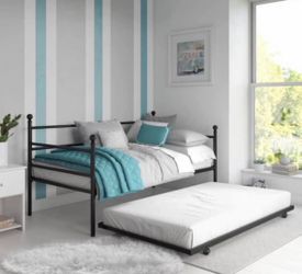 Metal Daybed with Trundle, Twin Size Frame, Black