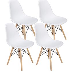 Modern Dining Chair Set of 4, Mid Century Modern DSW Chair, Side Chairs with Wooden Legs, Shell Lounge Plastic Chair for Kitchen, Dining, Bedroom, Liv