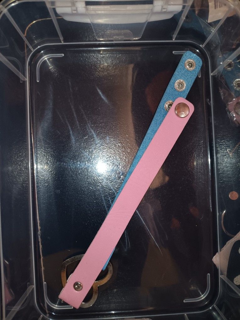 Blue And Pink Faux Leather Choker Neck Button Up