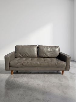 Abbyson Holloway Mid-Century Grey Leather Sofa