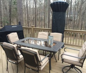 Patio Dining Table with Glass Center & 4 Chairs — $225 OBO