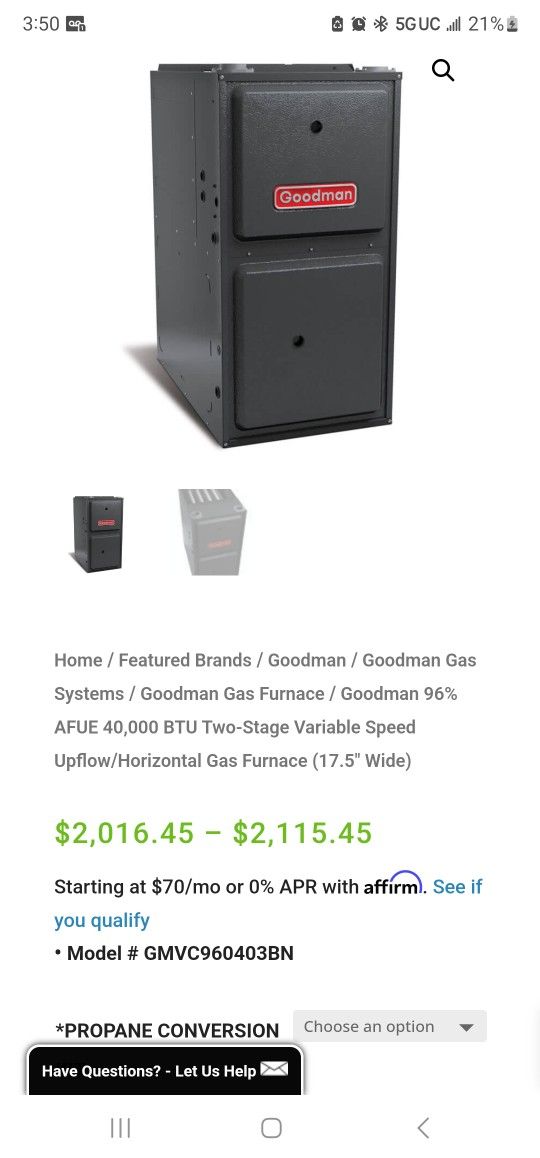 GMVC960403BN 96% stage variable speed furnace