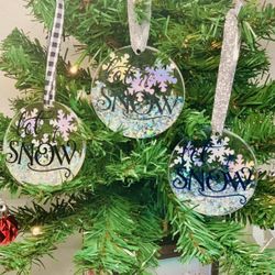 Let It Snow Ornaments With Iridescent Snowflakes