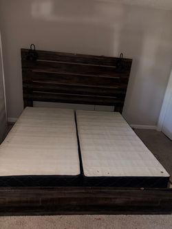 King Size Mattress, bed frame, drawers , and mirror set