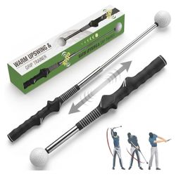 Golf Swing Trainer with Arm Band - Retractable Tempo Stick, Click Sound Feedback, Golf Grip Trainer, Swing Training Aid for Warm-Up, Strength & Tempo 