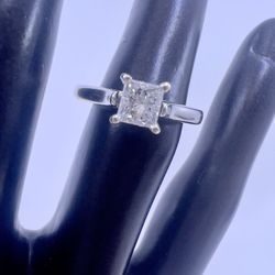 14k White Gold & Natural Diamond Ring Size 6