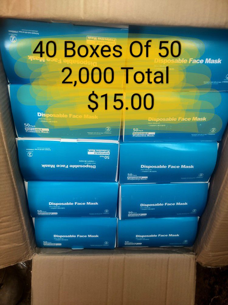 Face Mask - Dust Masks - Level 2 - 40 Boxes Of 50 Masks - 2000 Total 