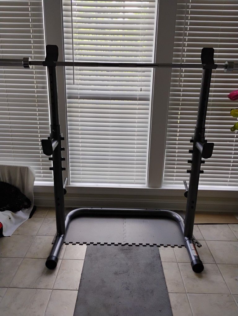 Gold Gym Squat Rack With 45 Ibs Olympic Size Barbell