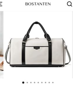 Bostanten White and Black Leather Duffle Bag