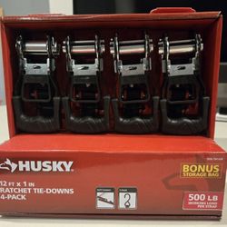 HUSKY 12FT X 1 IN. RACHET TIE- DOWNS 4PK