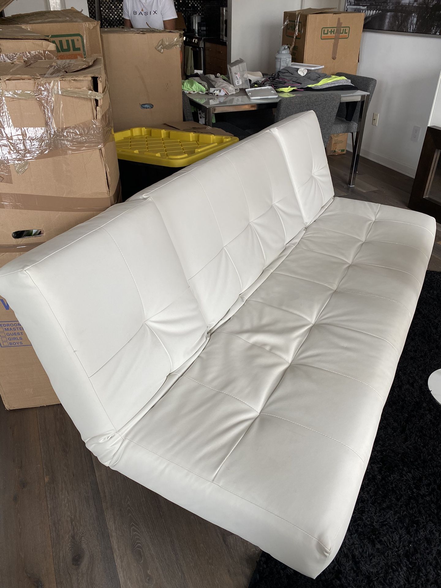 White leather convertible futon