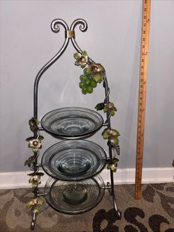 Neiman Marcus Exclusive, Janice Minor Vintage 32” 3 Tier Metal & Glass Serving Stand
